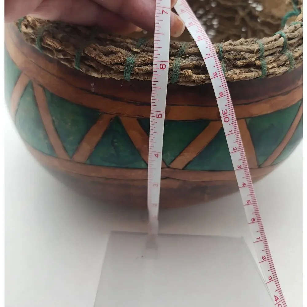 Natural Gourd Basket weaved twigs and hand painted